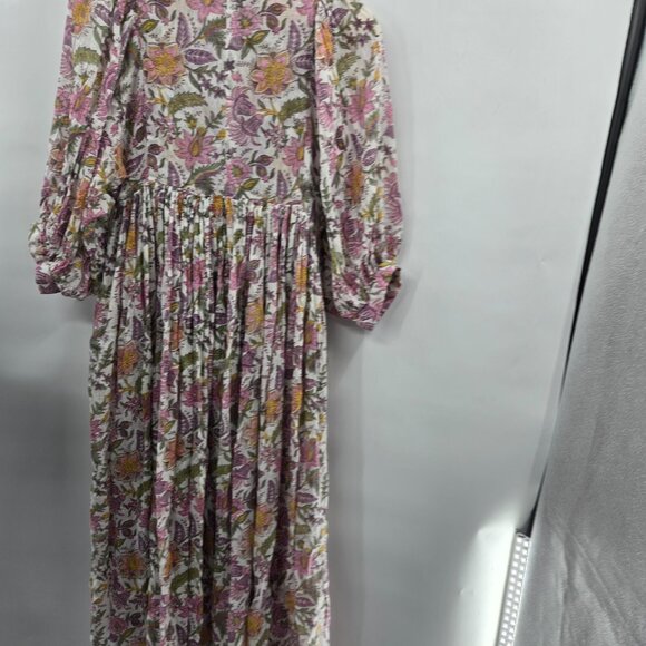 Daughters of India White Fuchsia Floral Kyra 100% Cotton Maxi Dress XS - Picture 3 of 16